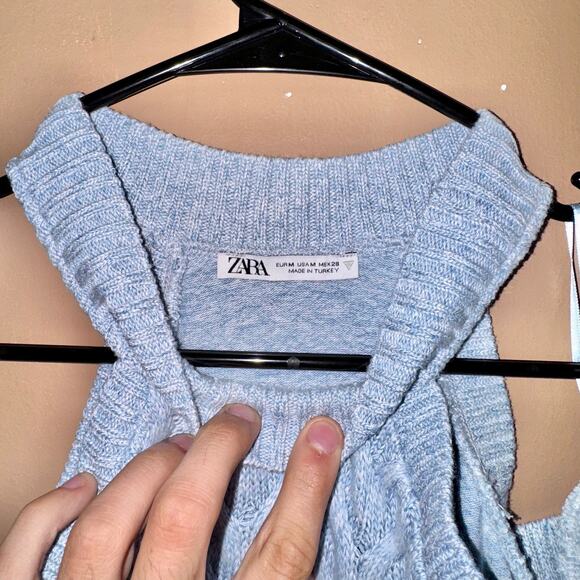 ZARA Women's Knit Off Shoulder Sweater Light Blue Size Medium - Picture 2 of 7